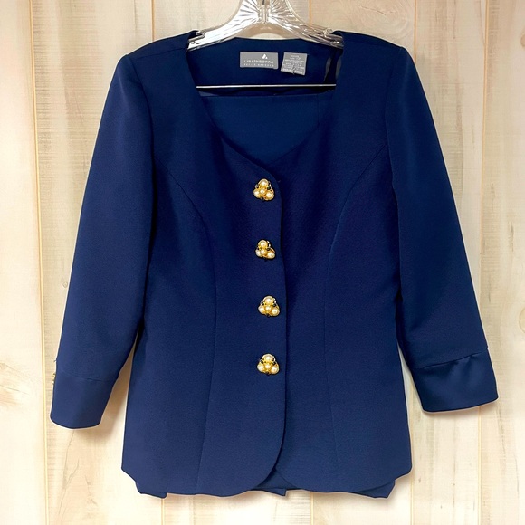 Liz Claiborne Jackets & Blazers - Liz Claiborne Navy Gold Button Collarless Jacket, Pencil Skirt Suit Set, Sz 12P